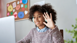 A student learns science on a remote lesson