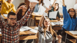 Students celebrating the start of vacations