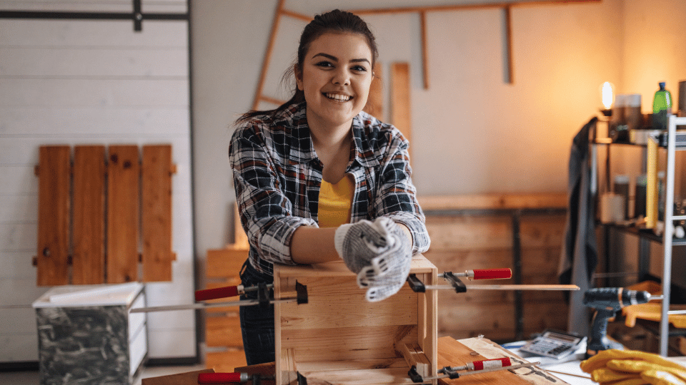 Woman in carpentry studio